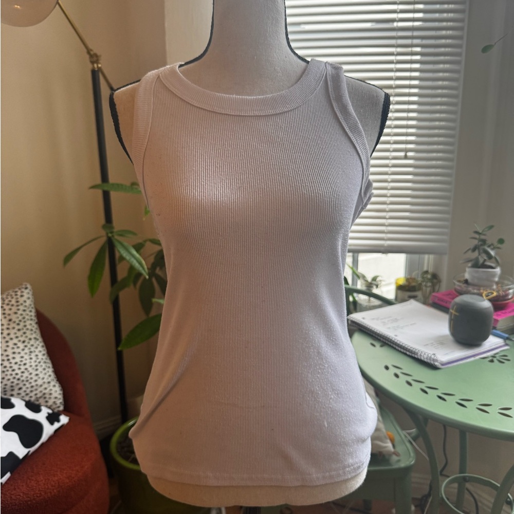 White Sleeveless Ribbed Tank Top